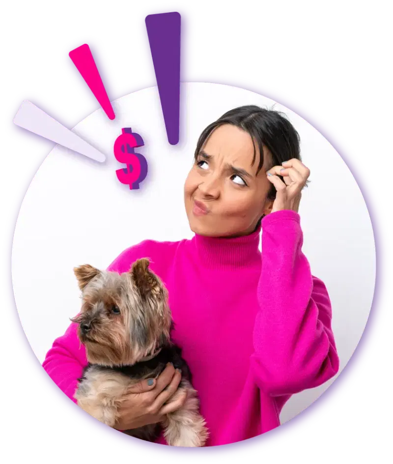 Worried pet owner holding a dog