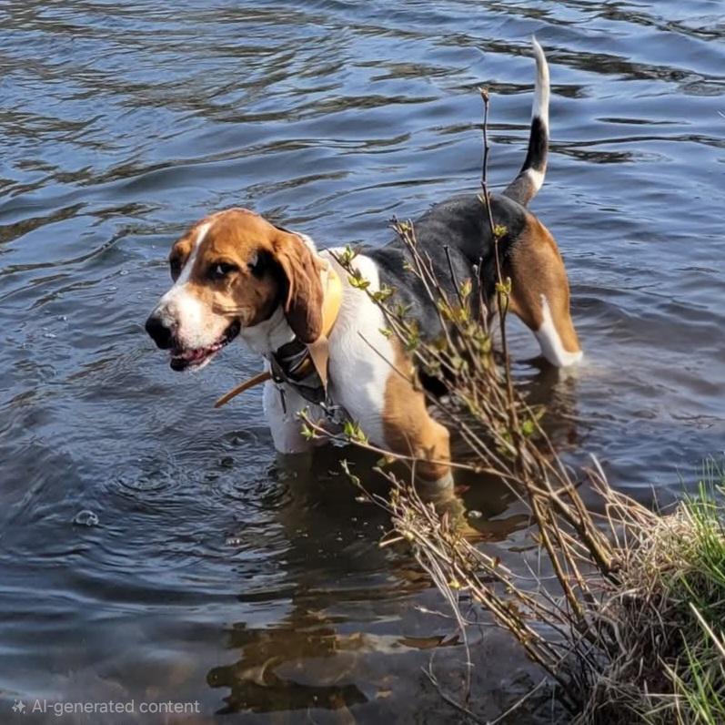 An adult medium-sized male Tricolor (Brown, Black, & White) Treeing Walker Coonhound dog named Buddy for adoption in Ringwood, NJ