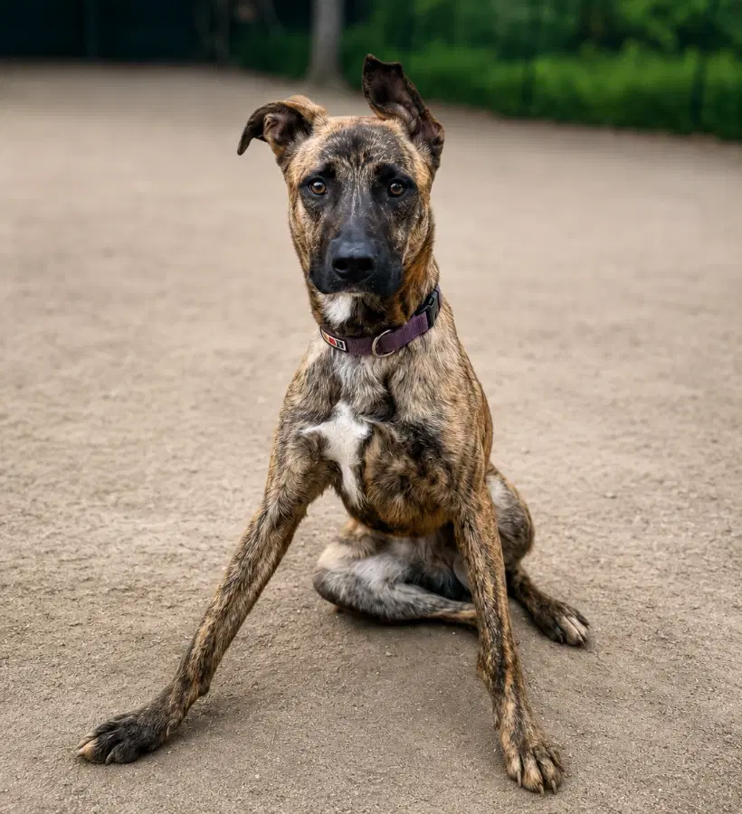 A young large-sized female Brindle Mixed Breed dog named Scarlet for adoption in Lindenhurst, NY