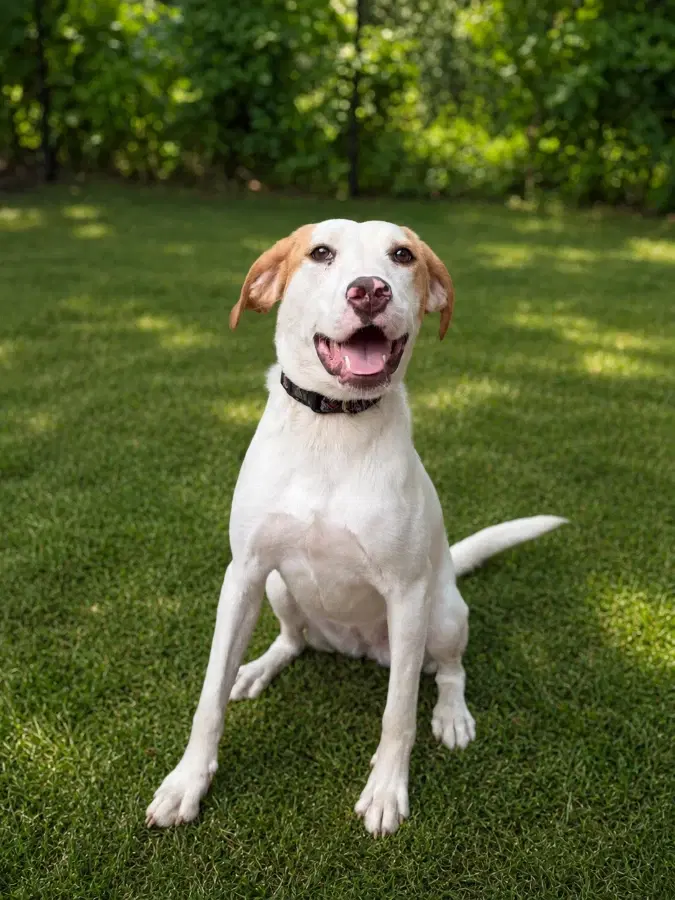 A young medium-sized female White / Cream Beagle dog named Lucille for adoption in Lindenhurst, NY